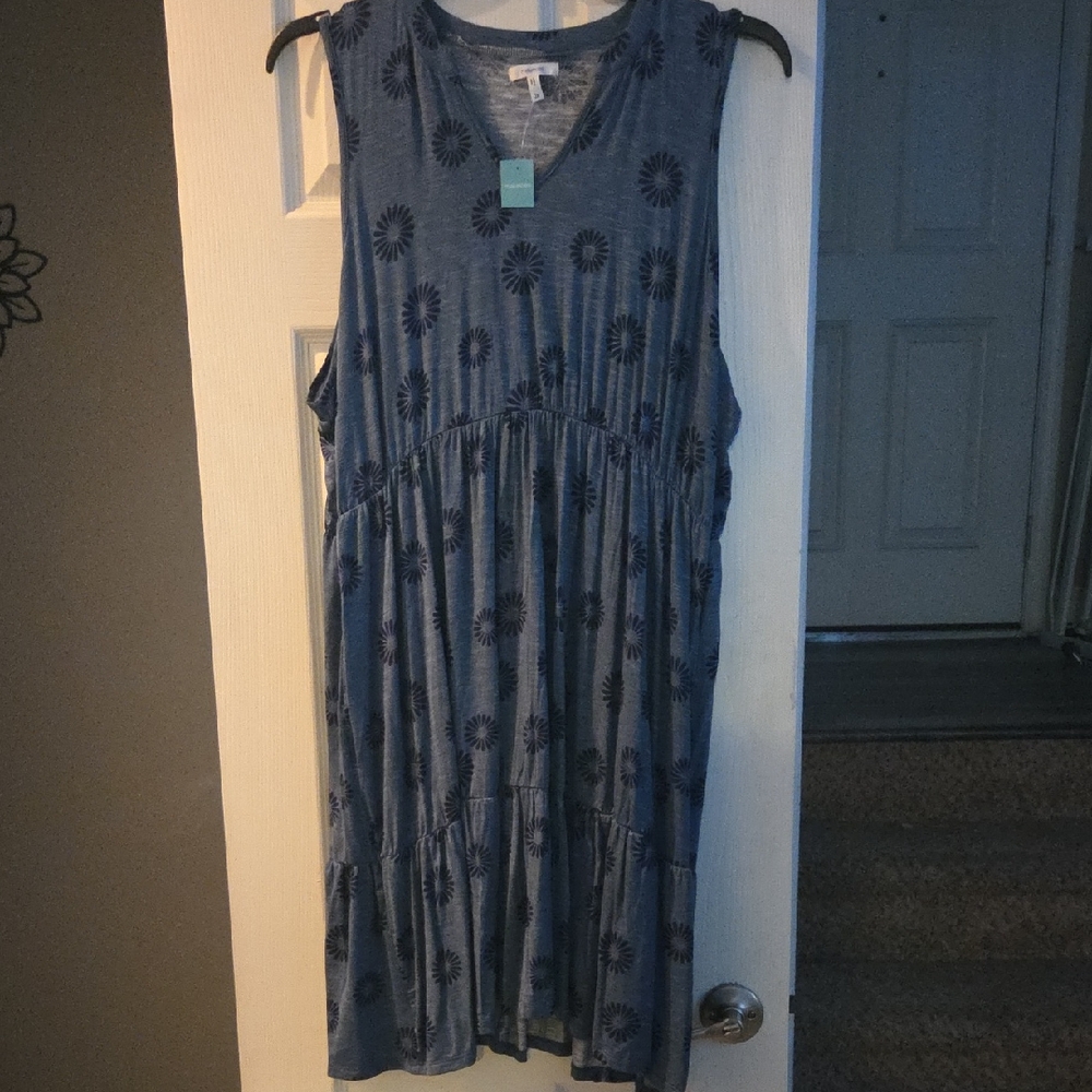 Maurices Gray V-Neck Dress with Navy Floral Design, With Pockets